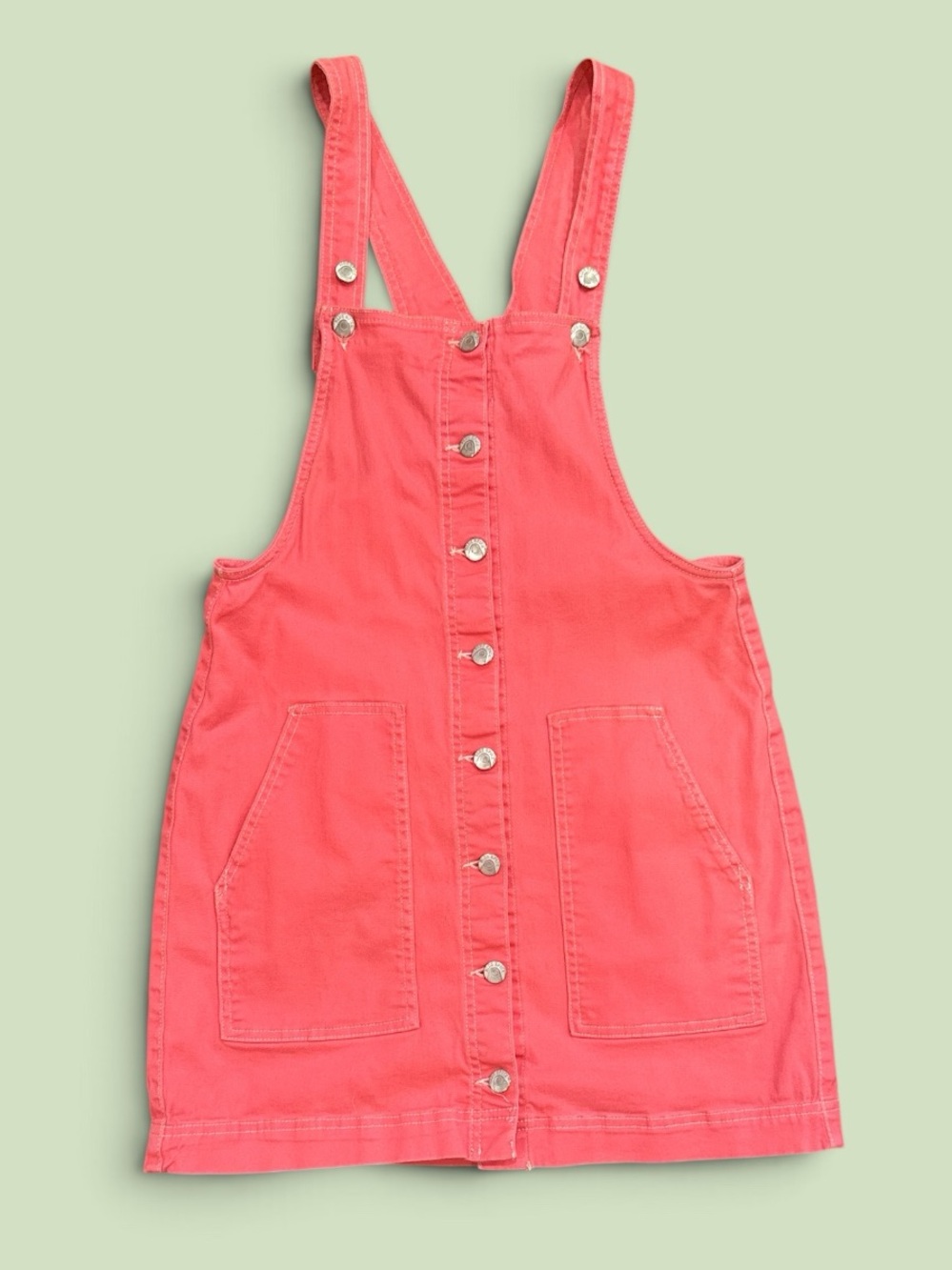 Coral Pink Button-Front Mini Pinafore Dress